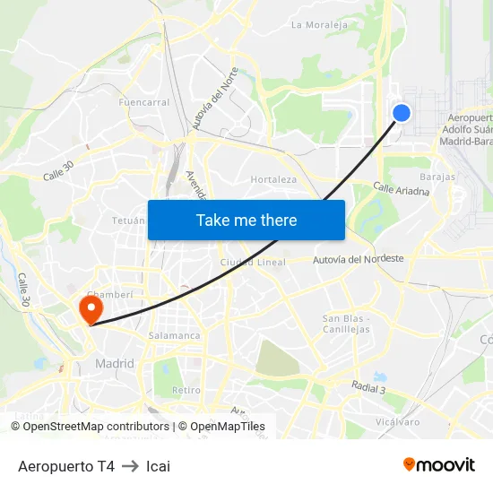 Aeropuerto T4 to Icai map