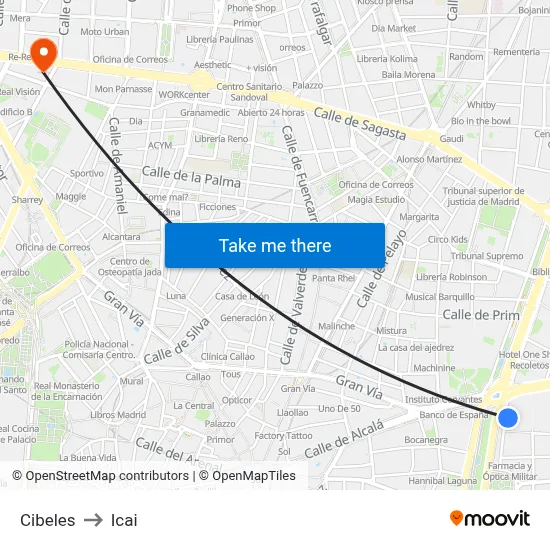 Cibeles to Icai map