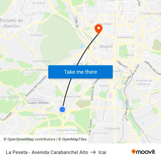 La Peseta - Avenida Carabanchel Alto to Icai map