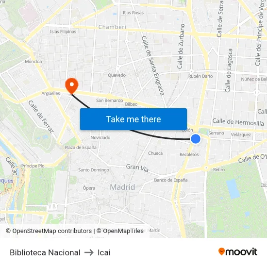Biblioteca Nacional to Icai map