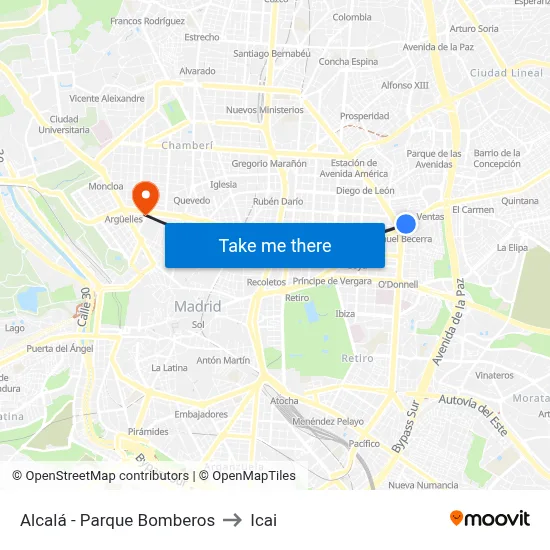 Alcalá - Parque Bomberos to Icai map