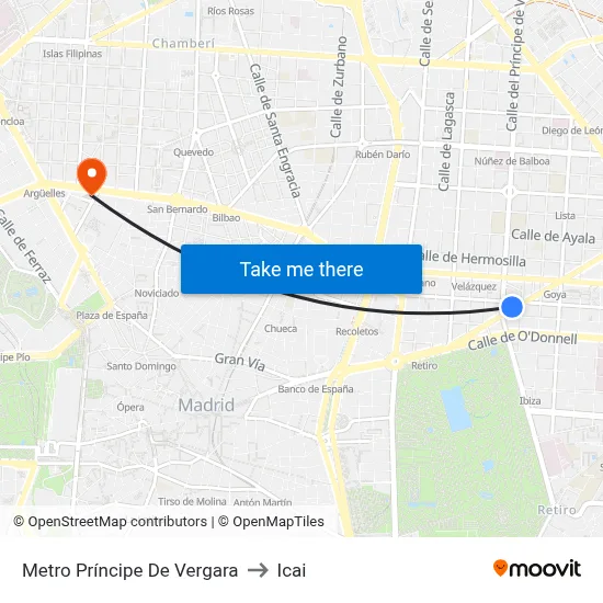 Metro Príncipe De Vergara to Icai map