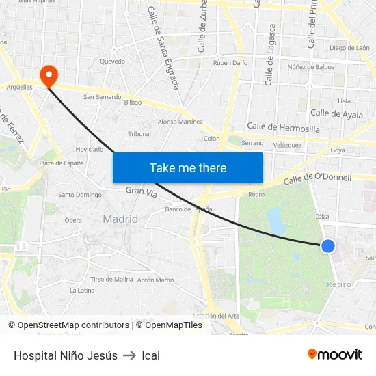 Hospital Niño Jesús to Icai map