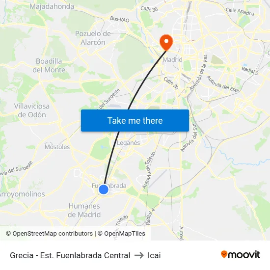 Grecia - Est. Fuenlabrada Central to Icai map