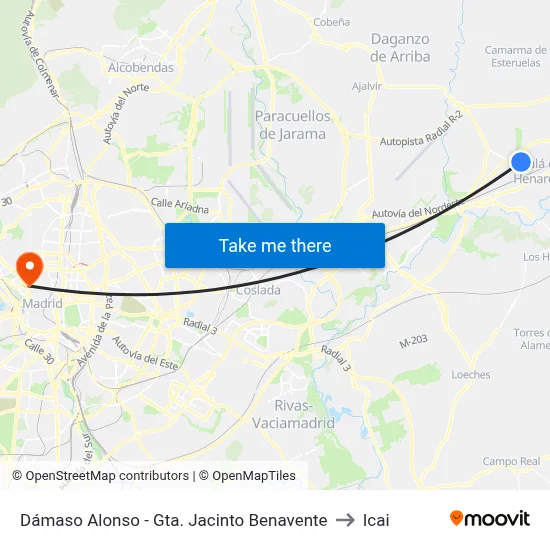Dámaso Alonso - Gta. Jacinto Benavente to Icai map