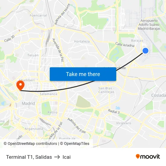 Terminal T1, Salidas to Icai map