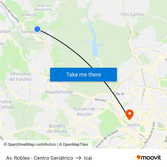 Av. Robles - Centro Geriátrico to Icai map