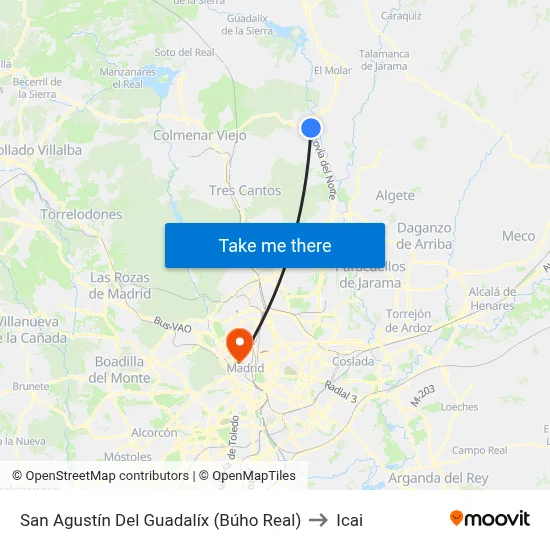San Agustín Del Guadalíx (Búho Real) to Icai map