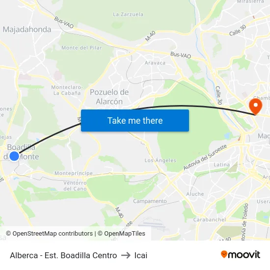 Alberca - Est. Boadilla Centro to Icai map