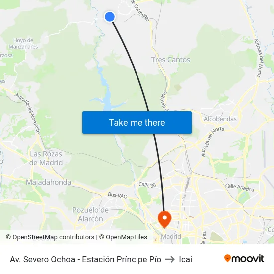 Av. Severo Ochoa - Estación Príncipe Pío to Icai map