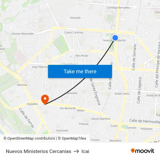 Nuevos Ministerios Cercanías to Icai map