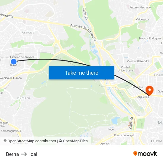 Berna to Icai map