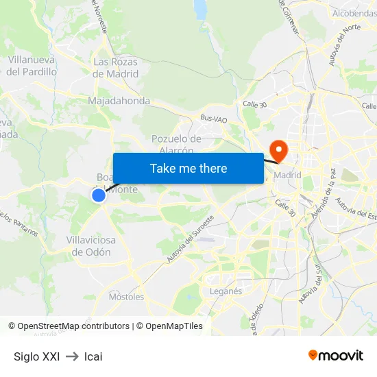 Siglo XXI to Icai map