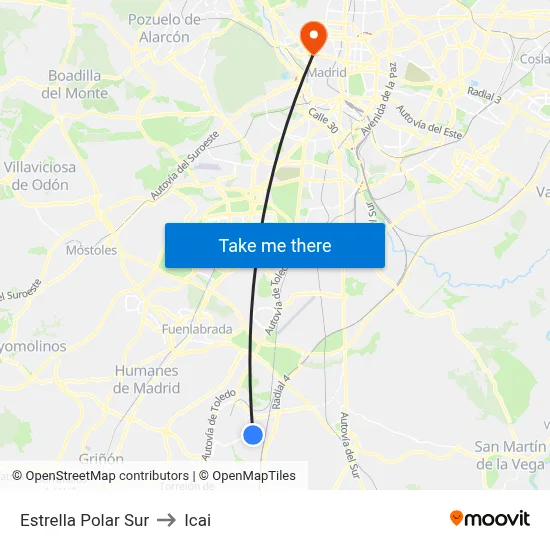 Estrella Polar Sur to Icai map
