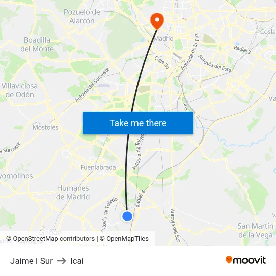 Jaime I Sur to Icai map