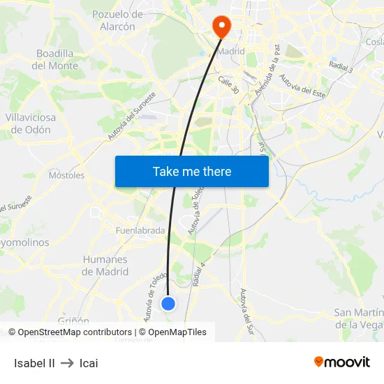 Isabel II to Icai map