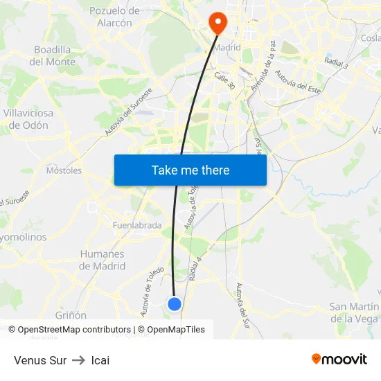 Venus Sur to Icai map