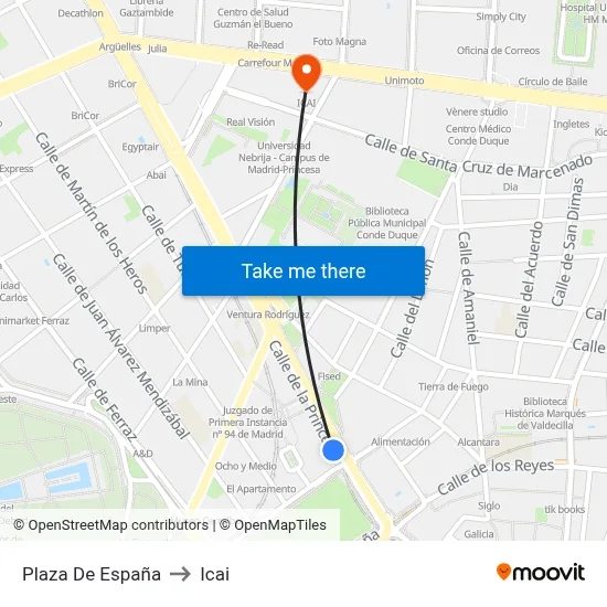 Plaza De España to Icai map