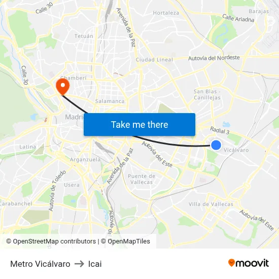 Metro Vicálvaro to Icai map