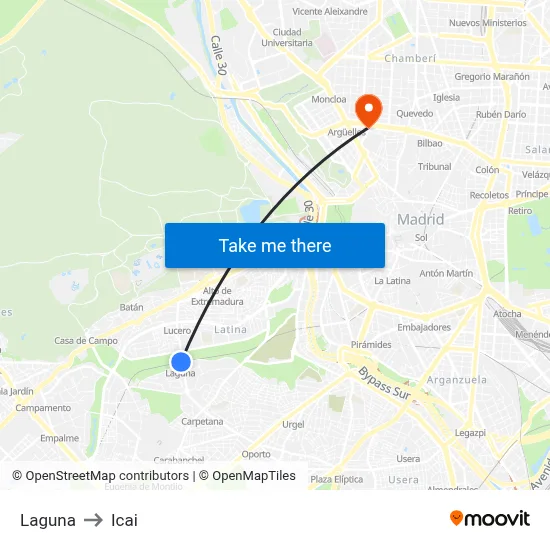 Laguna to Icai map