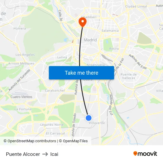 Puente Alcocer to Icai map