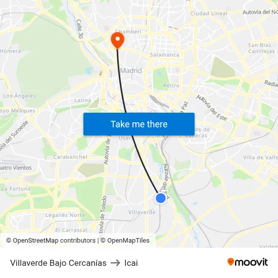 Villaverde Bajo Cercanías to Icai map