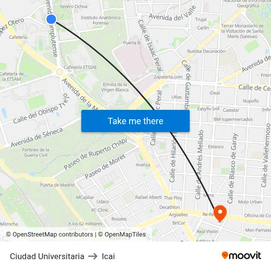 Ciudad Universitaria to Icai map