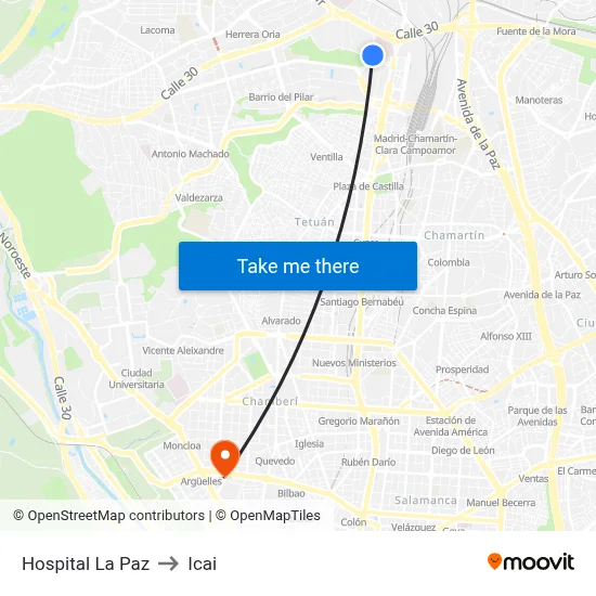 Hospital La Paz to Icai map