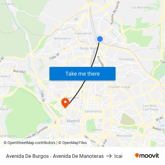 Avenida De Burgos - Avenida De Manoteras to Icai map