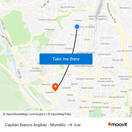 Capitán Blanco Argibay - Mundillo to Icai map