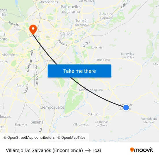 Villarejo De Salvanés (Encomienda) to Icai map