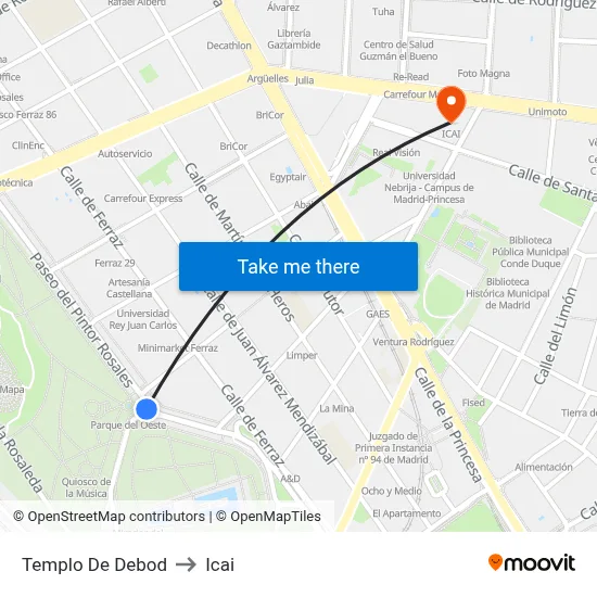 Templo De Debod to Icai map