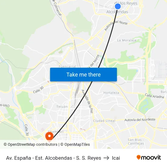 Av. España - Est. Alcobendas - S. S. Reyes to Icai map