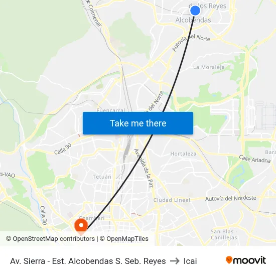 Av. Sierra - Est. Alcobendas S. Seb. Reyes to Icai map