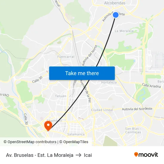 Av. Bruselas - Est. La Moraleja to Icai map