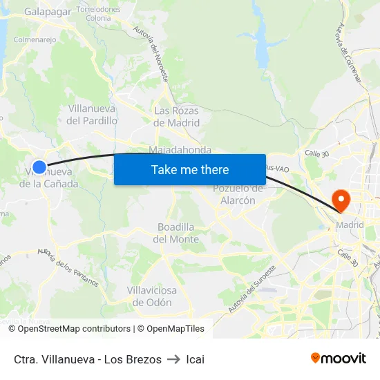 Ctra. Villanueva - Los Brezos to Icai map