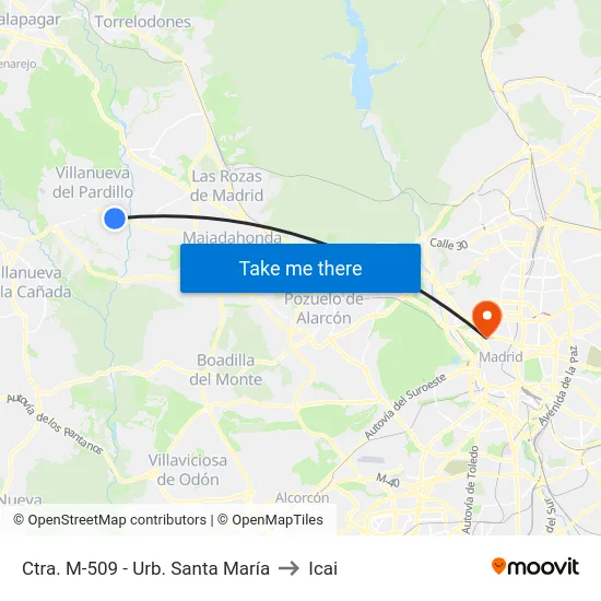Ctra. M-509 - Urb. Santa María to Icai map