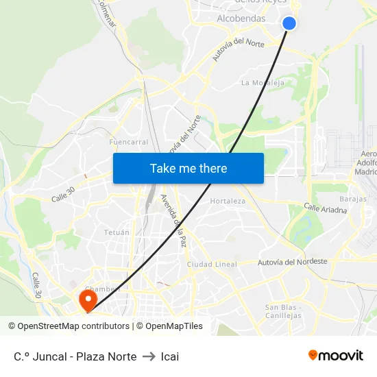 C.º Juncal - Plaza Norte to Icai map
