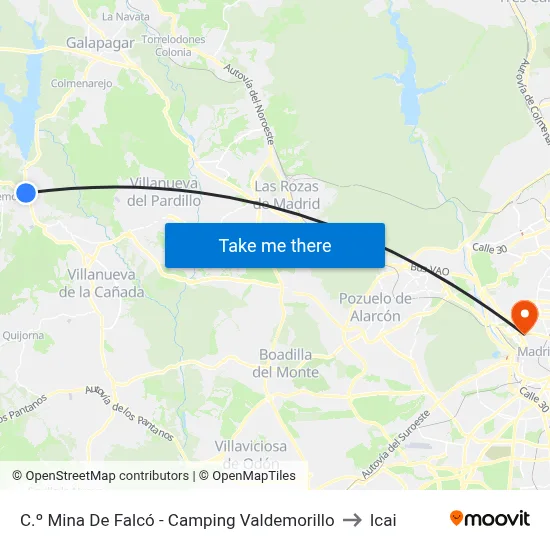 C.º Mina De Falcó - Camping Valdemorillo to Icai map