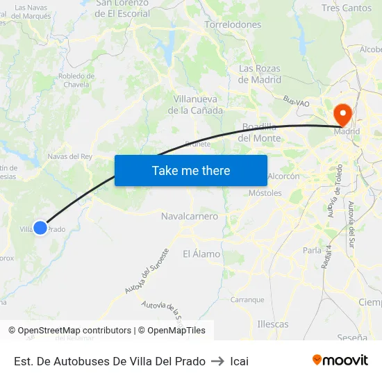 Est. De Autobuses De Villa Del Prado to Icai map