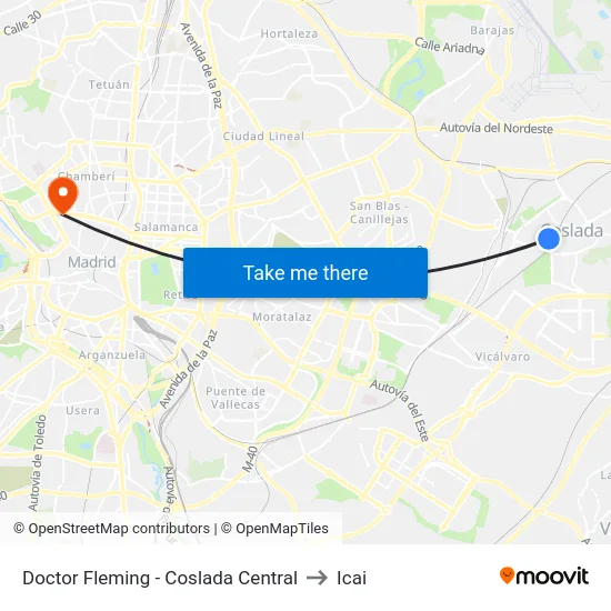 Doctor Fleming - Coslada Central to Icai map