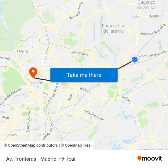 Av. Fronteras - Madrid to Icai map