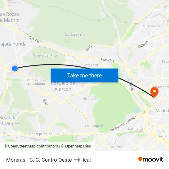 Moreras - C. C. Centro Oeste to Icai map