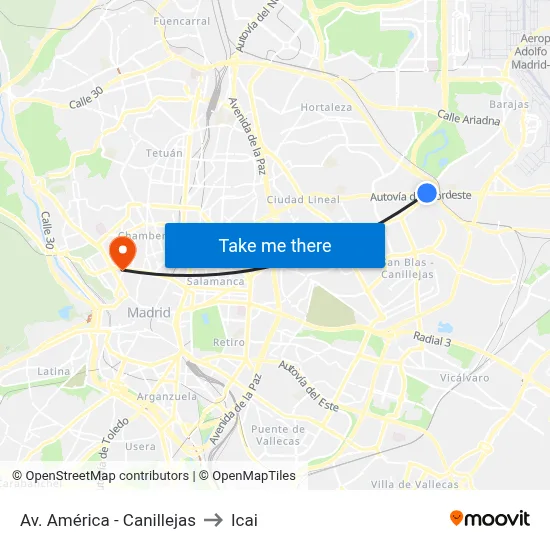Av. América - Canillejas to Icai map