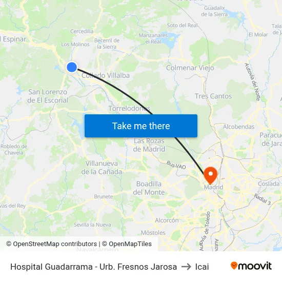 Hospital Guadarrama - Urb. Fresnos Jarosa to Icai map