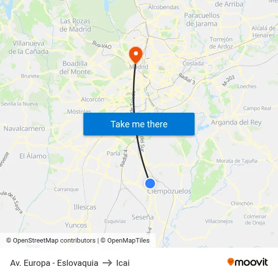 Av. Europa - Eslovaquia to Icai map