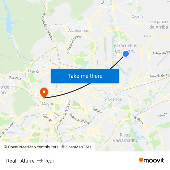 Real - Atarre to Icai map