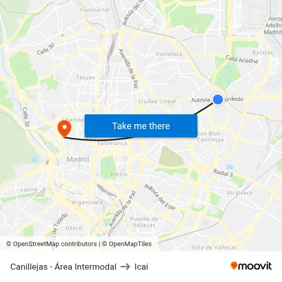 Canillejas - Área Intermodal to Icai map