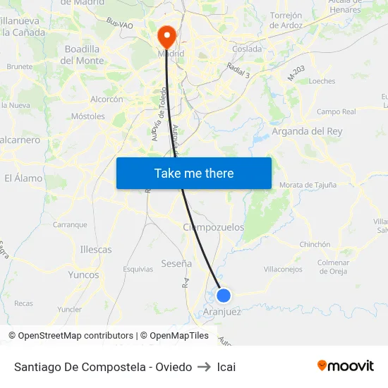 Santiago De Compostela - Oviedo to Icai map