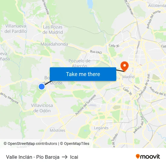 Valle Inclán - Pío Baroja to Icai map
